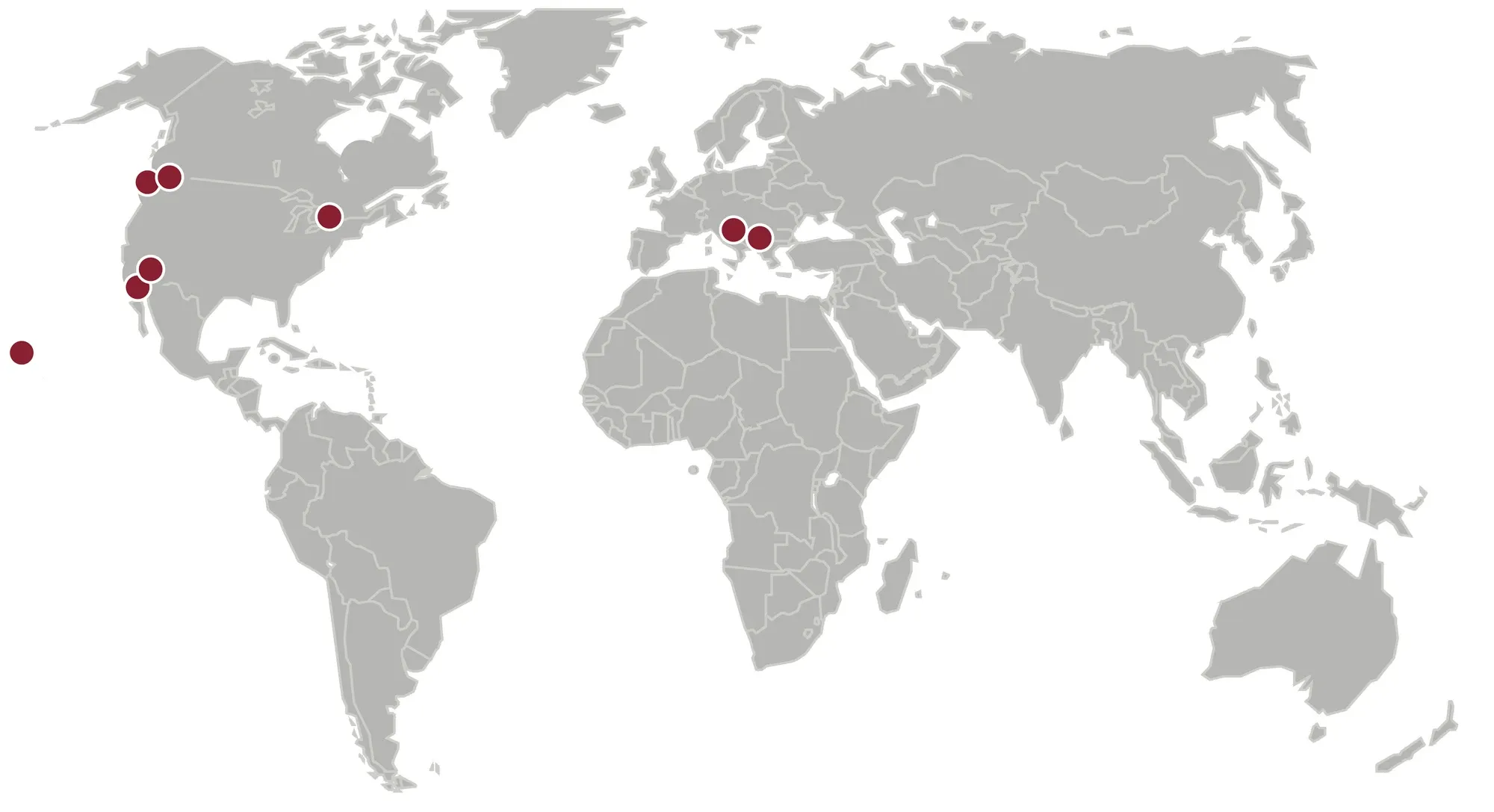 Map of National Forming office locations across Canada, the United States, and Europe